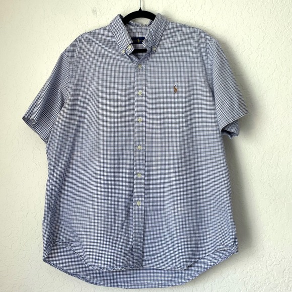 Ralph Lauren Other - Ralph Lauren Button Shirt Mens XL Blue Check Flesh Pony Short Sleeve Career Work